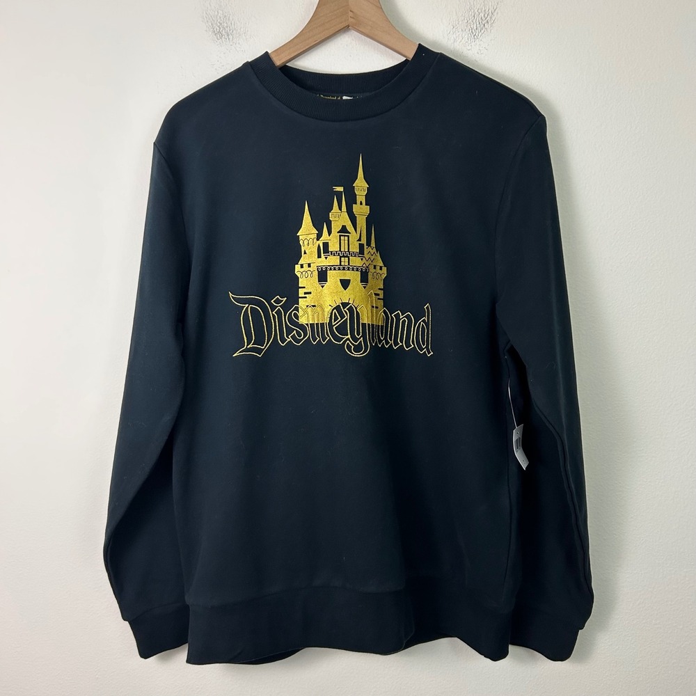 Disney Parks Disneyland Gold Foil Castle Sweatshirt Medium Blue Pullover NEW